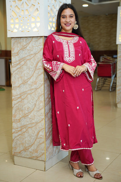 Hot Pink Muslin Suit Set