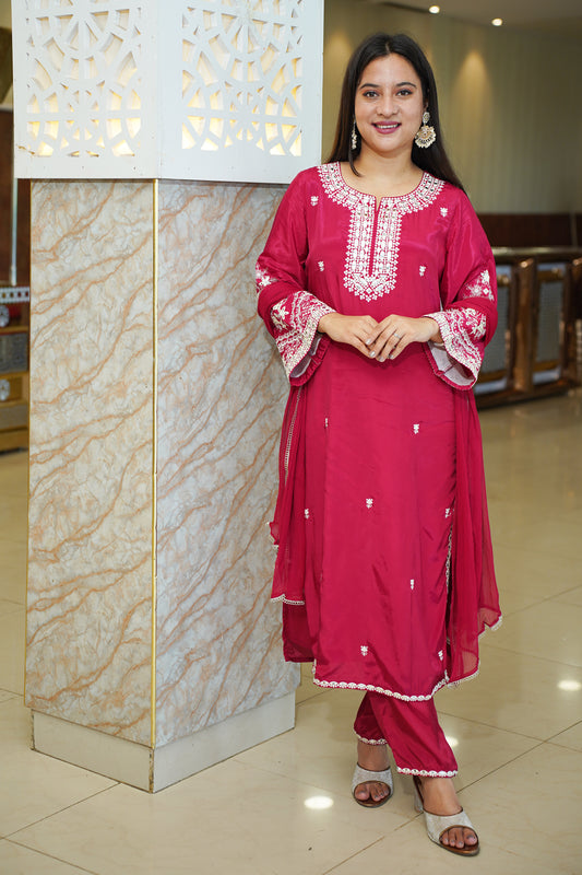 Hot Pink Muslin Suit Set