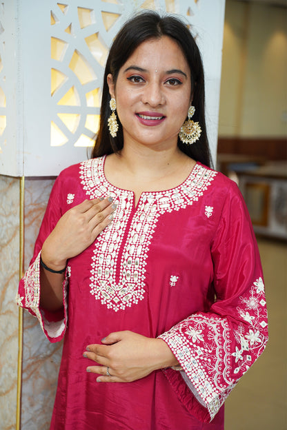 Hot Pink Muslin Suit Set