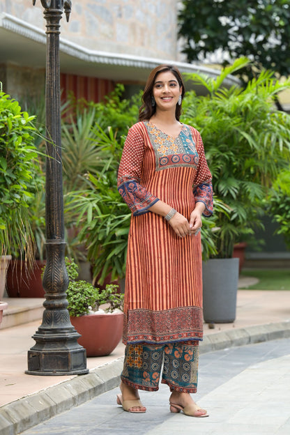 Amber Glow Muslin Kurta Set