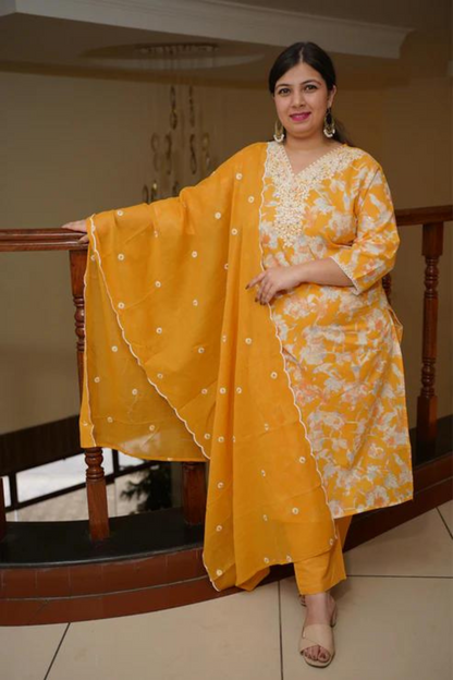 Saffron Yellow Cotton Suit Set