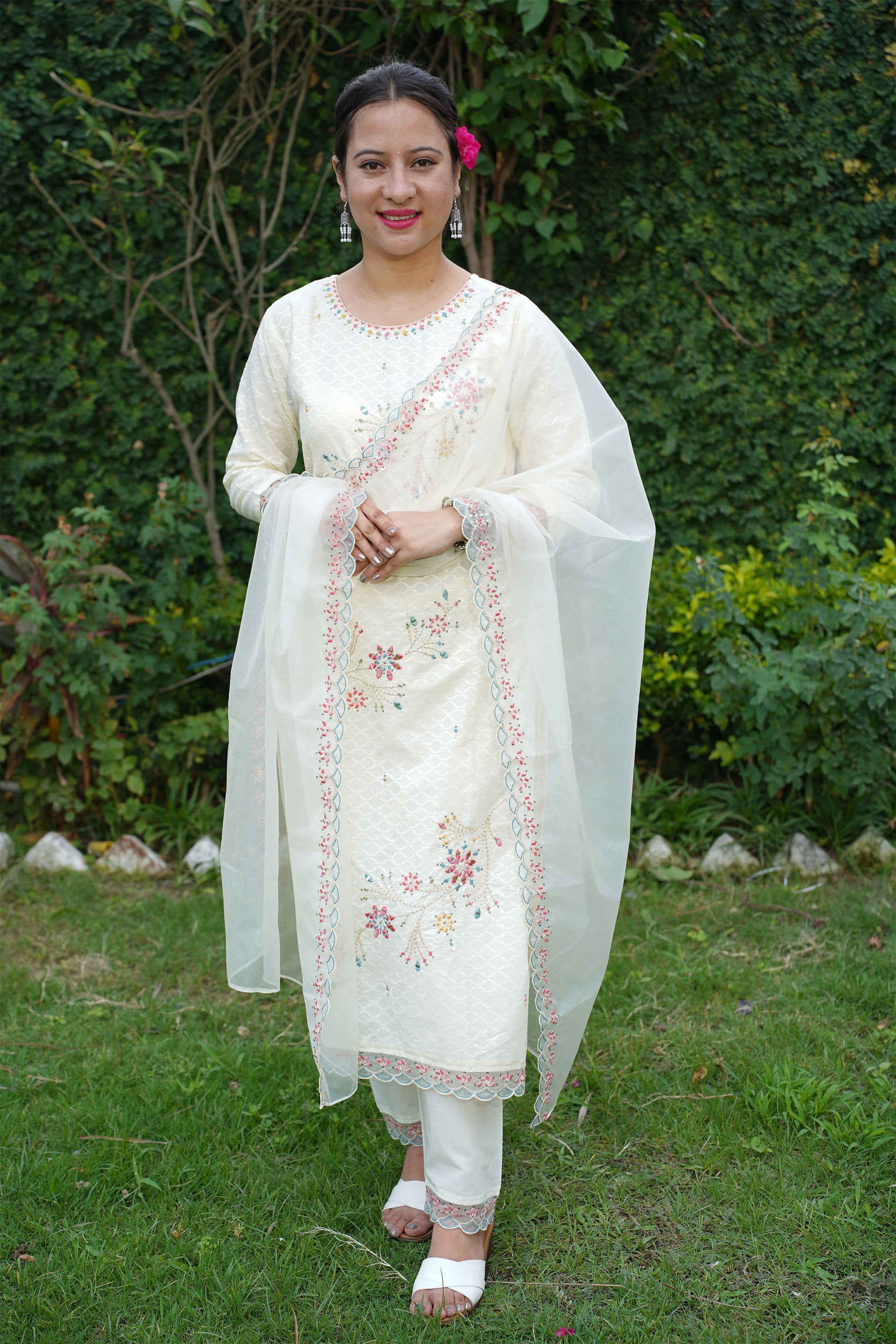 Buy White Suit Set Cotton Suits For Women Tisna