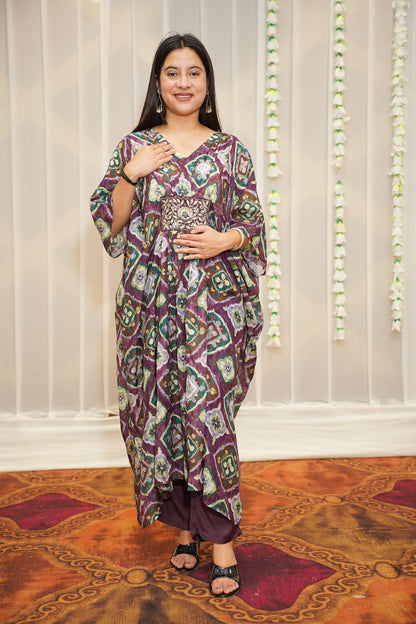Burgundy Muslin Kaftan Set