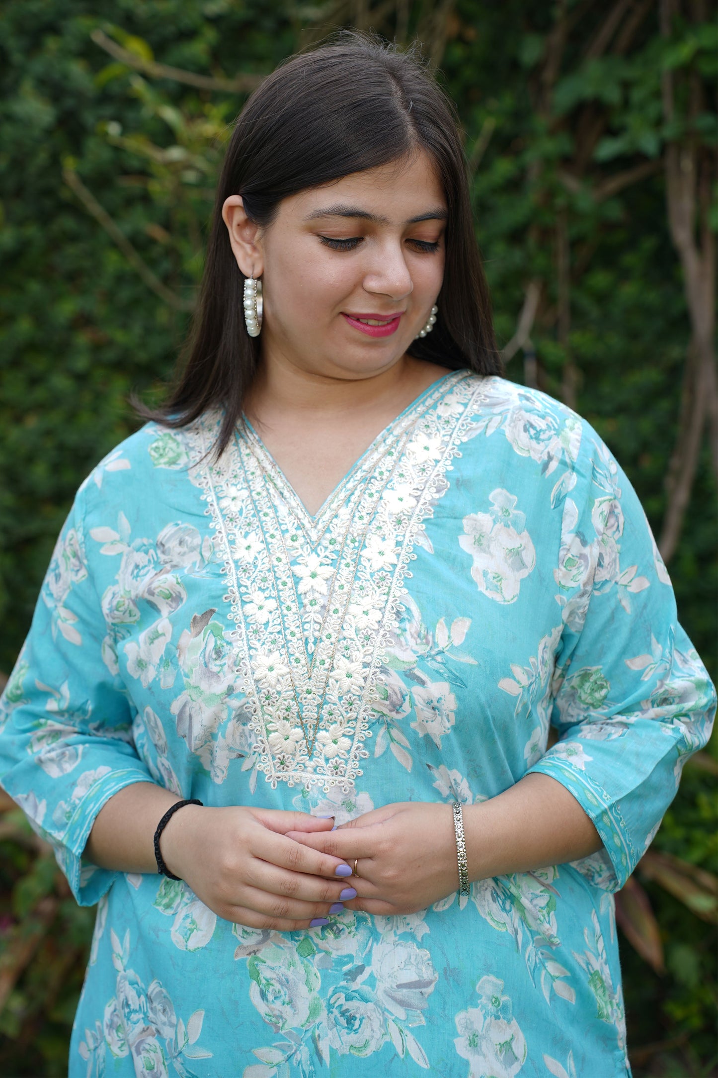 Firozi Floral Sequined Suit Set
