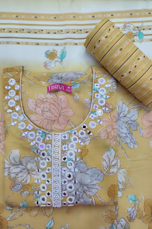 Yellow Mirror Work Suit Set