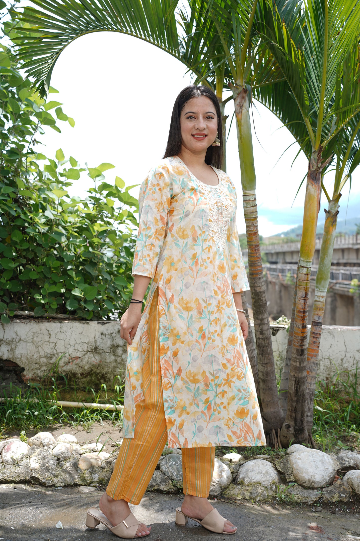 Yellow Floral Mul Cotton Suit Set