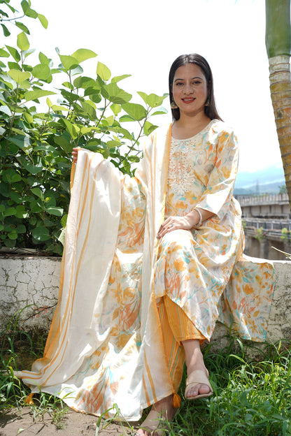 Yellow Floral Mul Cotton Suit Set