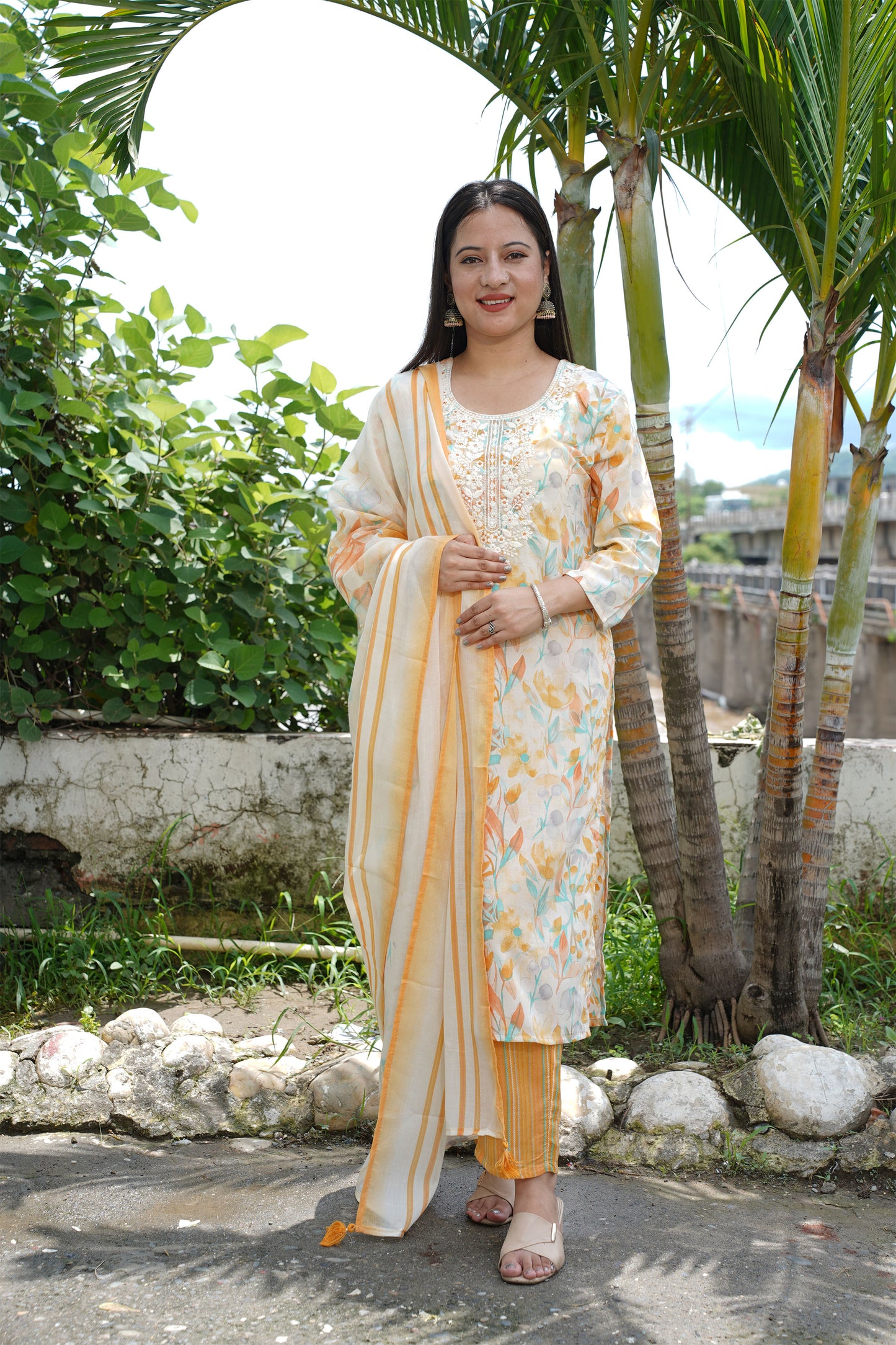 Yellow Floral Mul Cotton Suit Set