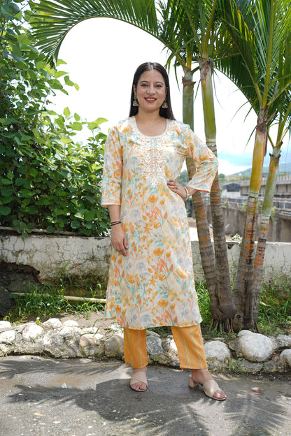 Yellow Floral Mul Cotton Suit Set